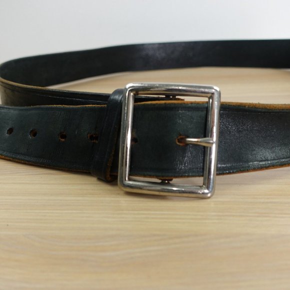 Belt‎ Mens Leather Black Buckle 44 Casual Adult Basic Dress Work Hand Crafted - Picture 1 of 12